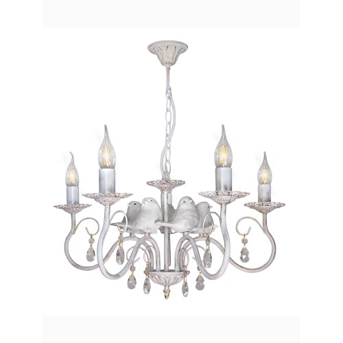 Люстра с птичками с хрусталем подвесная 5 ламп S1292-5 Петрасвет