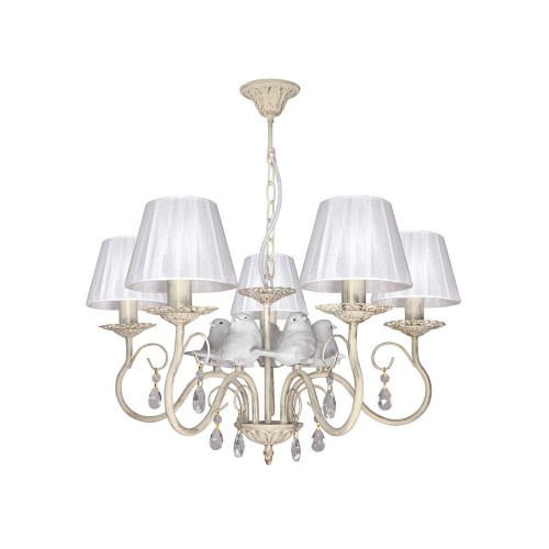 Люстра с птичками с хрусталем подвесная 5 абажуров S1295-5 Петрасвет