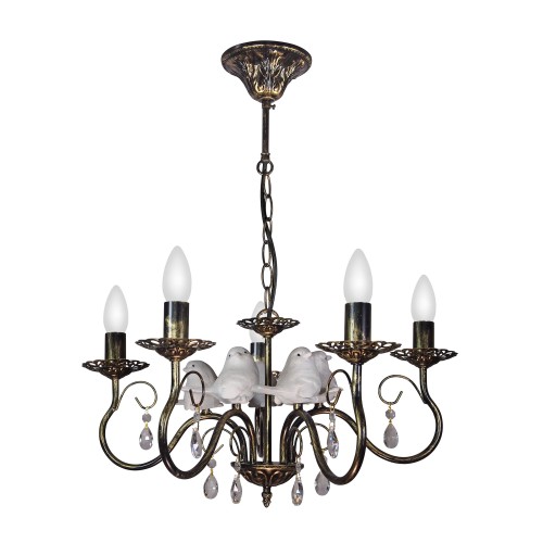 Люстра с птичками с хрусталем подвесная 5 ламп черная S1298-5 Петрасвет