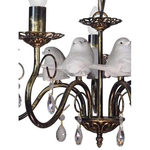 Люстра с птичками с хрусталем подвесная 5 ламп черная S1298-5 Петрасвет