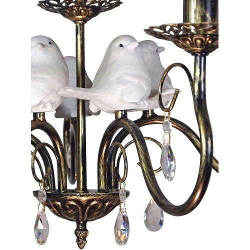 Люстра с птичками с хрусталем подвесная 5 абажуров черная S1299-5 Петрасвет