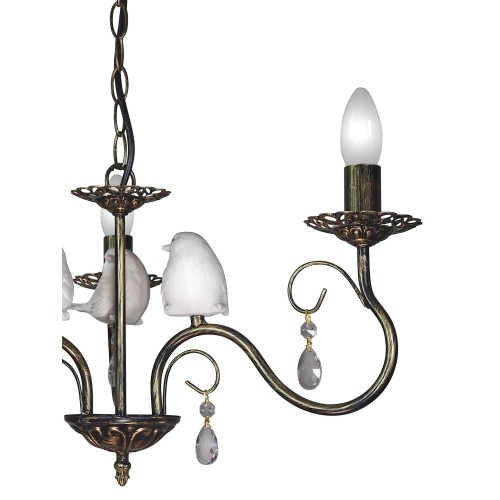 Люстра с птичками с хрусталем подвесная 3 ламп черная S1298-3 Петрасвет